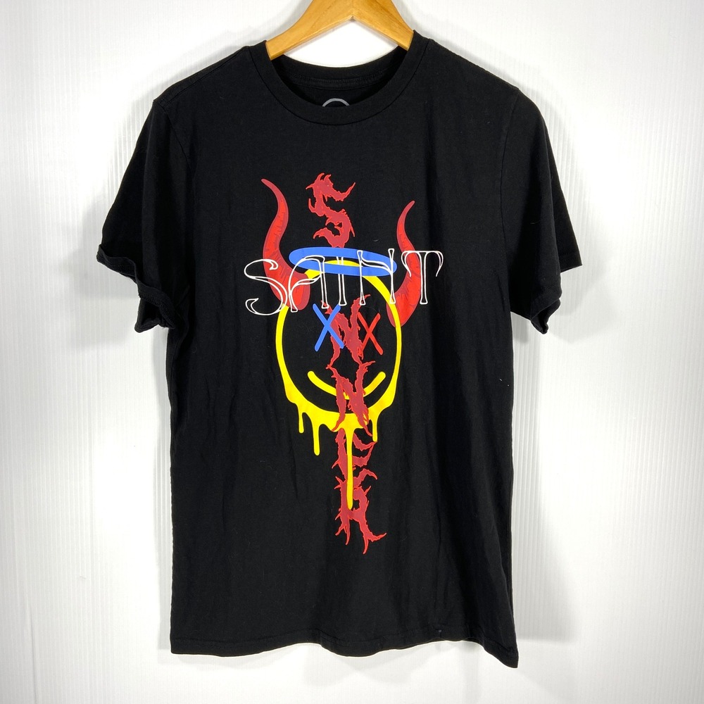 Cula Saint‎ Black Graphic Tee T Shirt Devil Smiley Face Mens Large